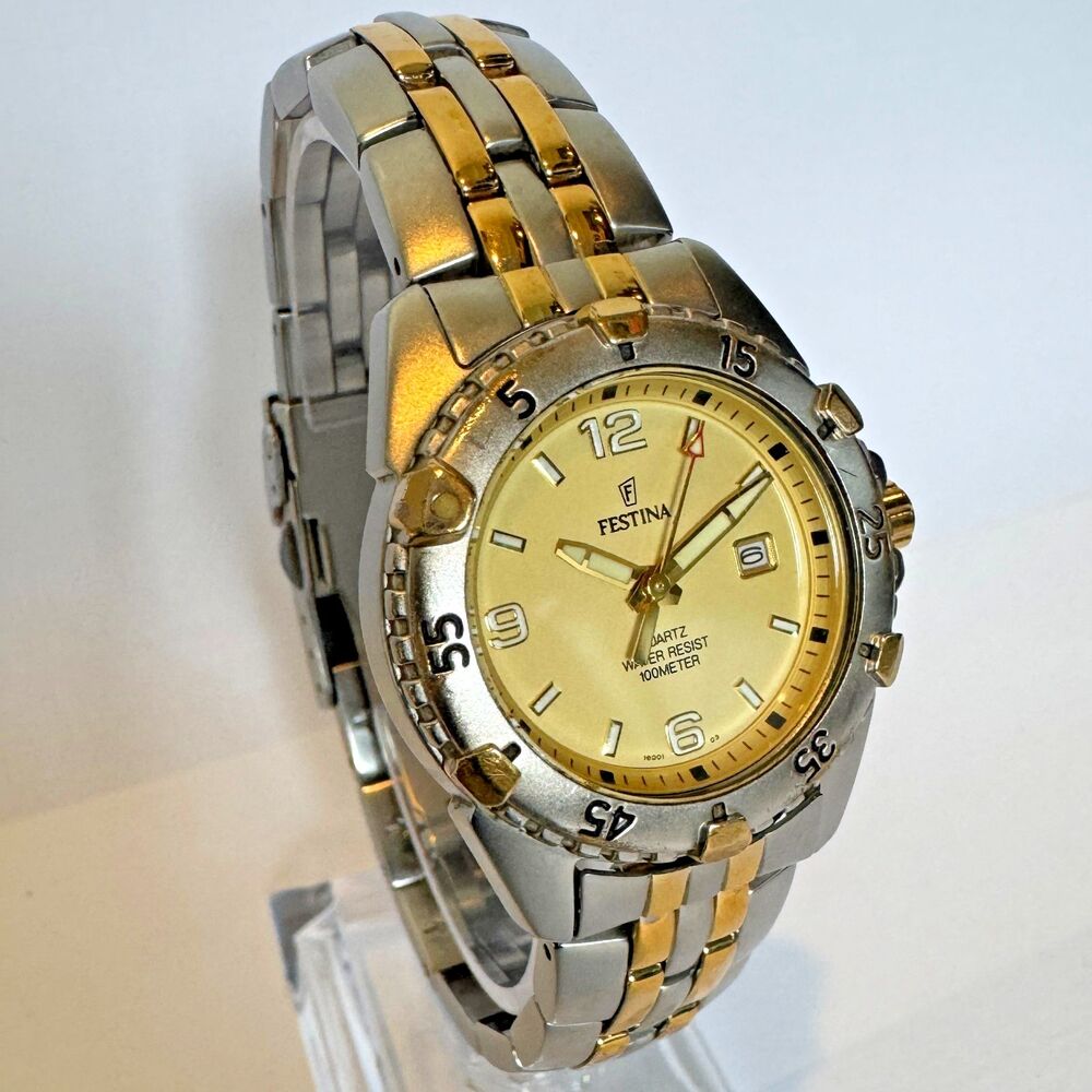 Rare Festina Gold Steel F16001/3 Quartz Women's Watch - Original Parts, Glows